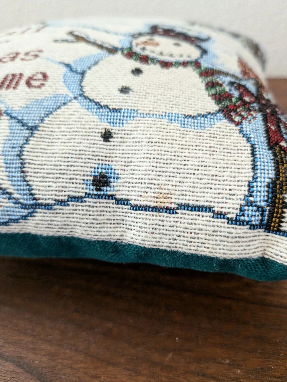Christmas Tapestry Small Pillow Snowman Wall/Door Hanger 8x7 Hidden Pocket